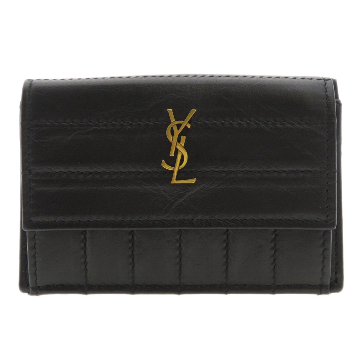 SAINT LAURENT Coin case Calfskin black Logo motif Women Used Authentic
