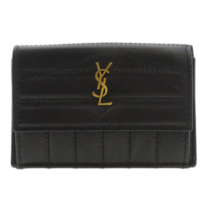 SAINT LAURENT Coin case Calfskin black Logo motif Women Used Authentic