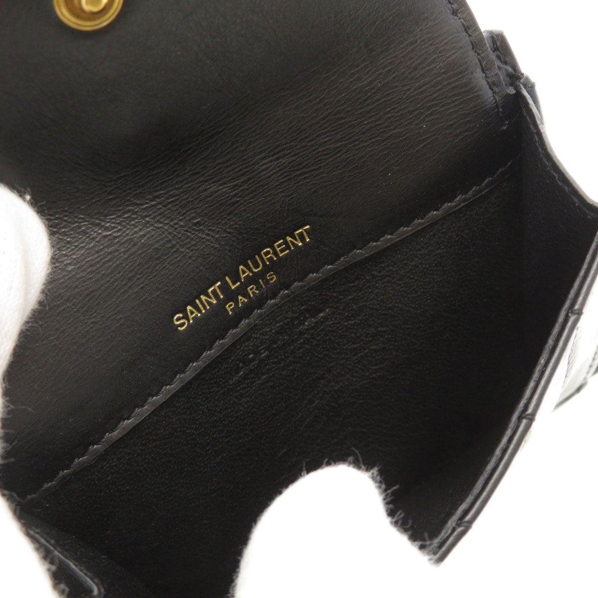 SAINT LAURENT Coin case Calfskin black Logo motif Women Used Authentic