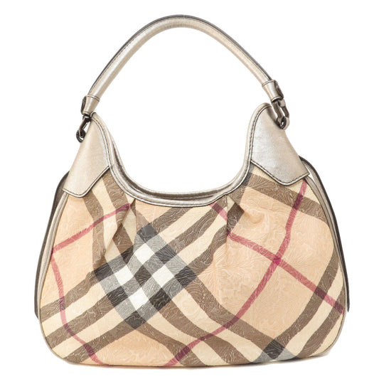 BURBERRY Handbag PVC beige Nova Check Flower Embossed Women Used Authentic