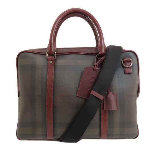 BURBERRY Handbag PVC, Leather Brown Check Pattern 2WAY Women Used Authentic