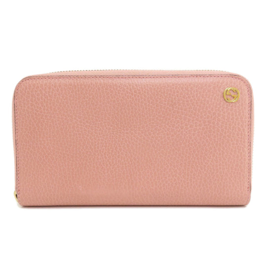 GUCCI Long Wallet Purse 449347 leather pink Interlocking G Women Used Authentic