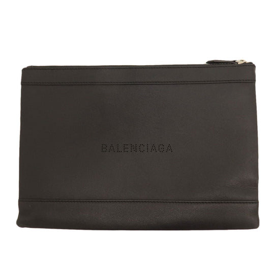 BALENCIAGA Clutch bag 373834 leather black logo Women Used Authentic