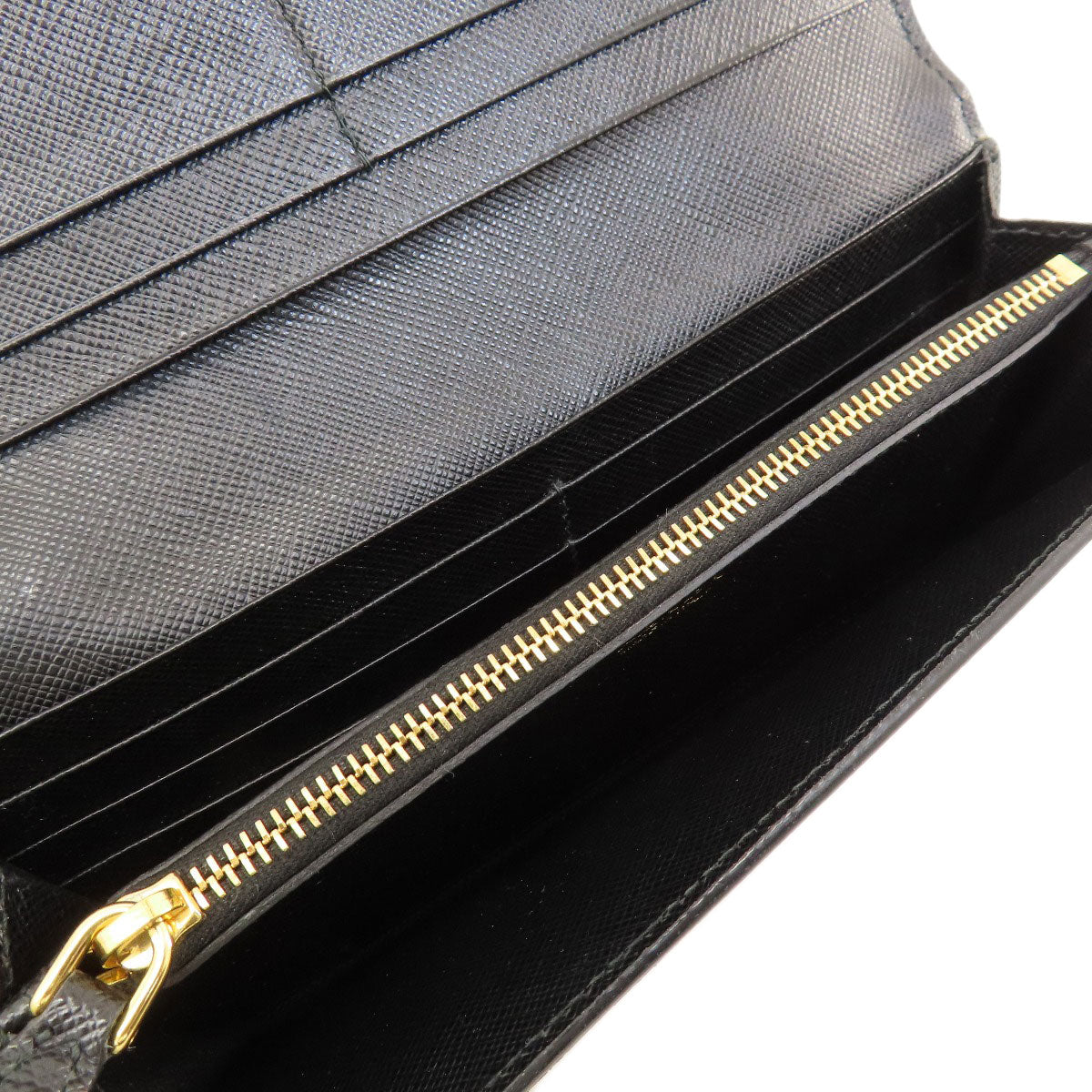 PRADA Long Wallet Purse leather black logo saffiano Women Used Authentic