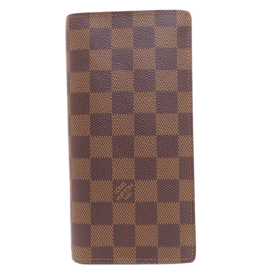 LOUIS VUITTON Long Wallet Purse N60017 Damier canvas Brown Portefeuille Brazza Damier Ebene Women Used Authentic