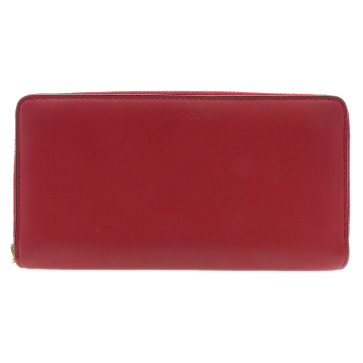 GUCCI Long Wallet Purse 453158 Calfskin Red Bamboo Women Used Authentic