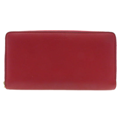 GUCCI Long Wallet Purse 453158 Calfskin Red Bamboo Women Used Authentic