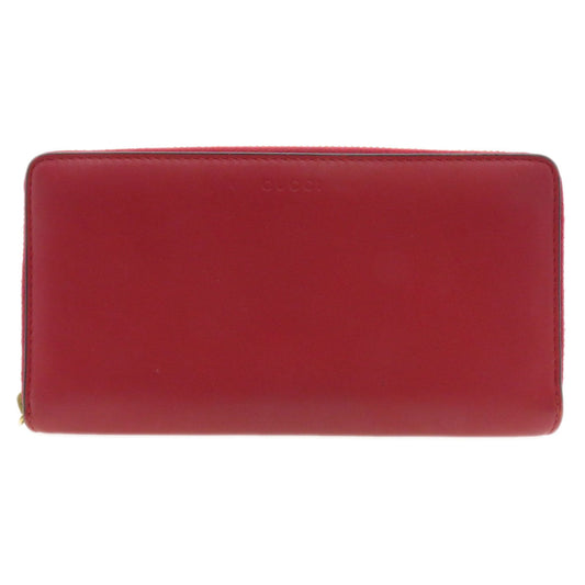 GUCCI Long Wallet Purse 453158 Calfskin Red Bamboo Women Used Authentic