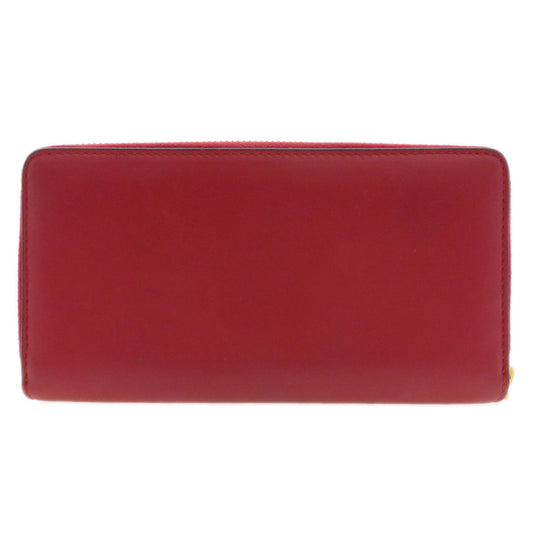 GUCCI Long Wallet Purse 453158 Calfskin Red Bamboo Women Used Authentic
