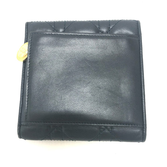 Dior Trifold wallet lambskin Navy Canage Women Used Authentic