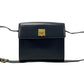 CELINE Shoulder Bag leather Navy logo ring Metal Women Used Authentic
