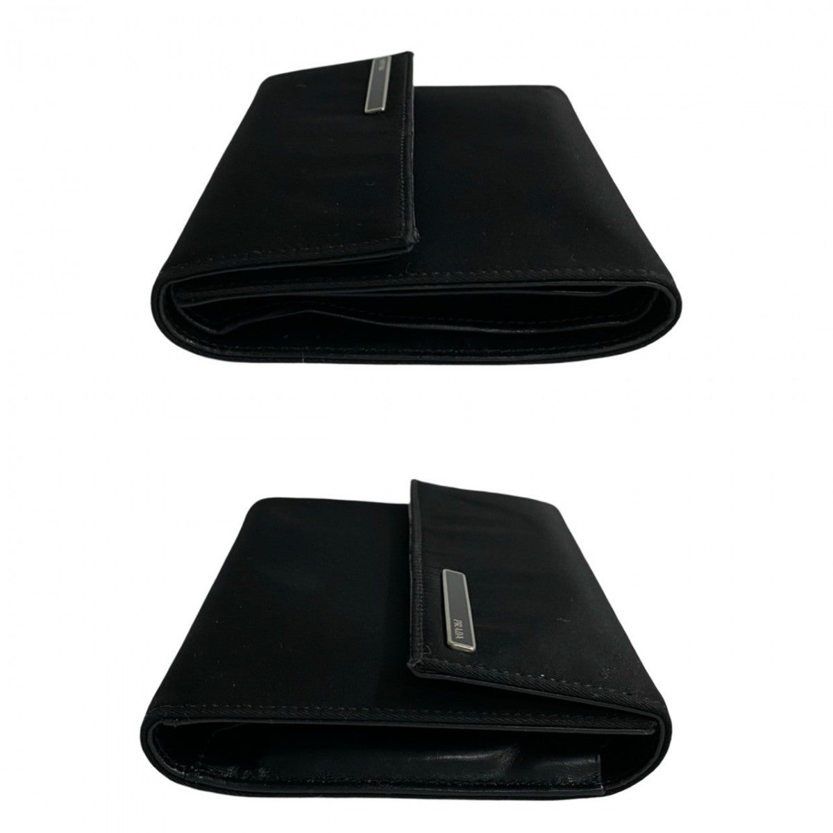 PRADA Bifold Wallet Nylon, Leather black logo Metal Women Used Authentic