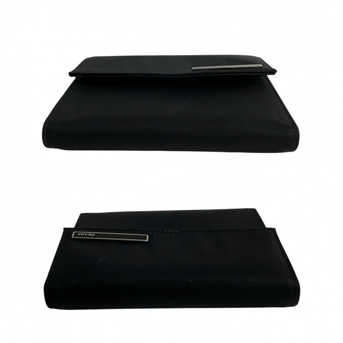PRADA Bifold Wallet Nylon, Leather black logo Metal Women Used Authentic