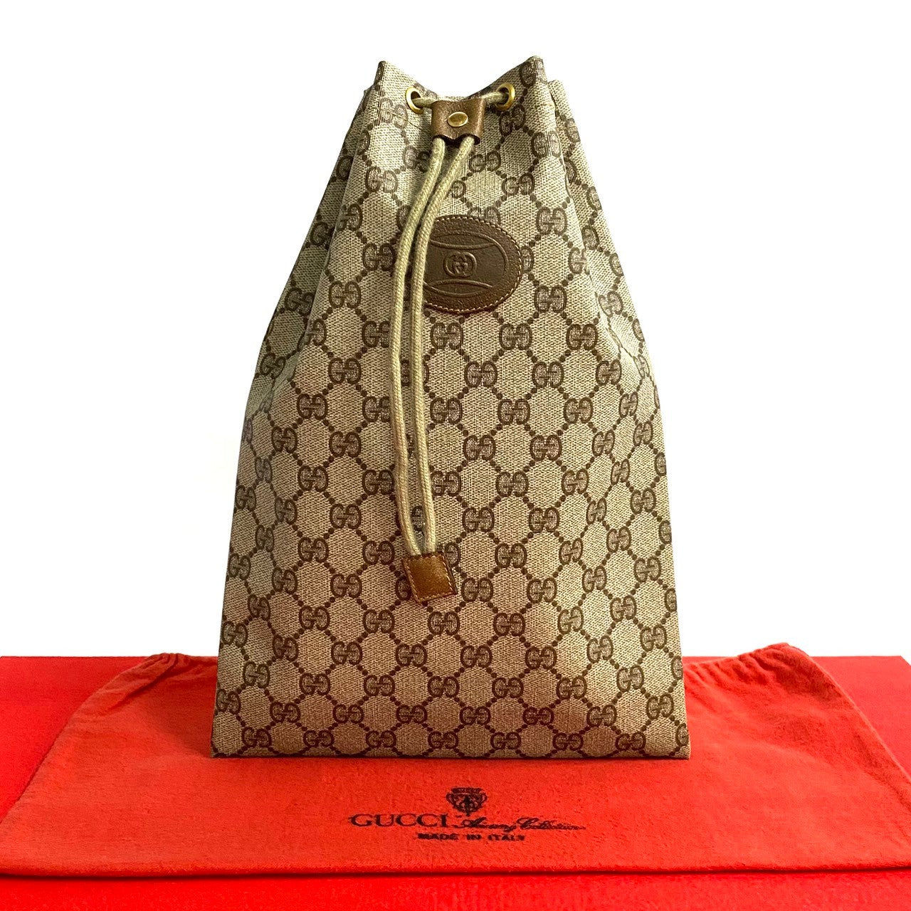 GUCCI Handbag Leather, PVC Brown GG logo Women Used Authentic