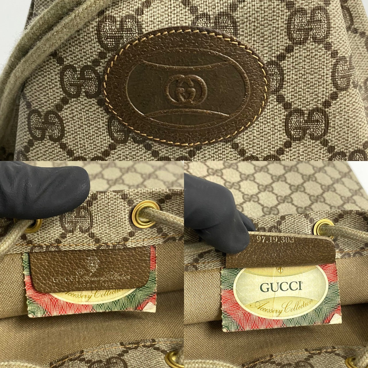 GUCCI Handbag Leather, PVC Brown GG logo Women Used Authentic