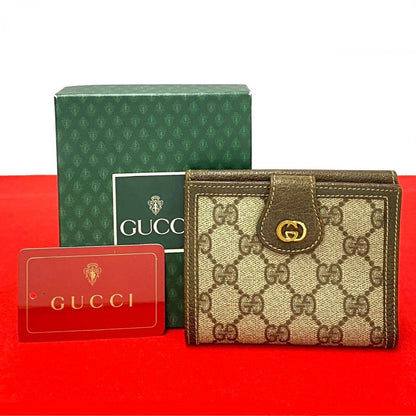 GUCCI Bifold Wallet Leather, PVC Brown GG logo Metal Women Used Authentic
