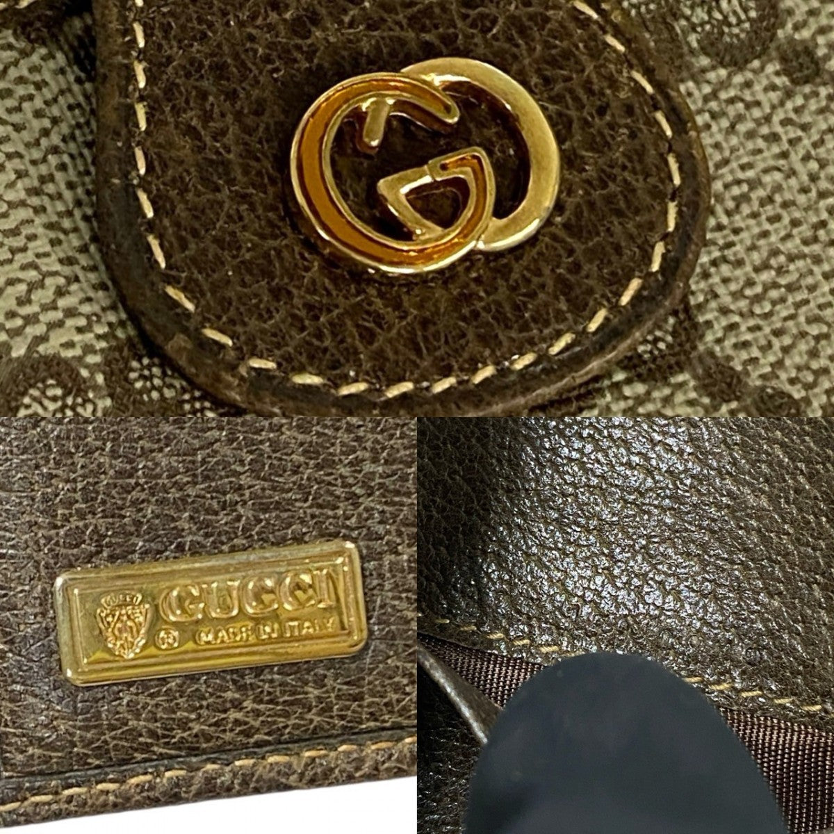 GUCCI Bifold Wallet Leather, PVC Brown GG logo Metal Women Used Authentic