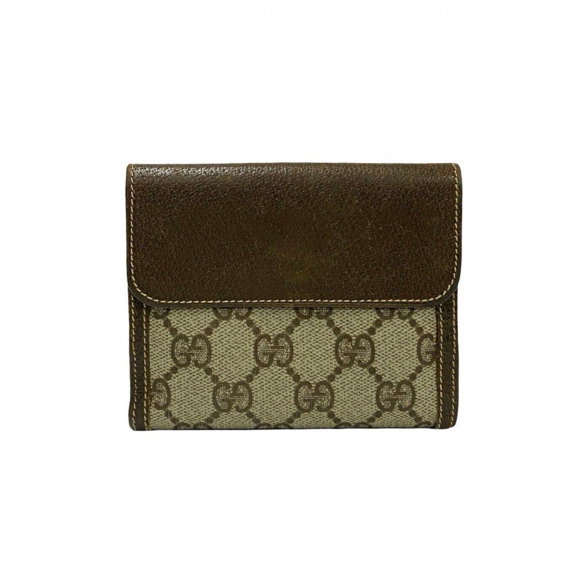 GUCCI Bifold Wallet Leather, PVC Brown GG logo Metal Women Used Authentic