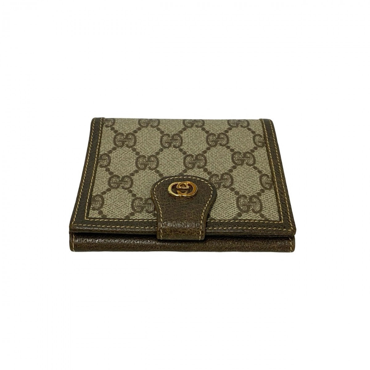 GUCCI Bifold Wallet Leather, PVC Brown GG logo Metal Women Used Authentic