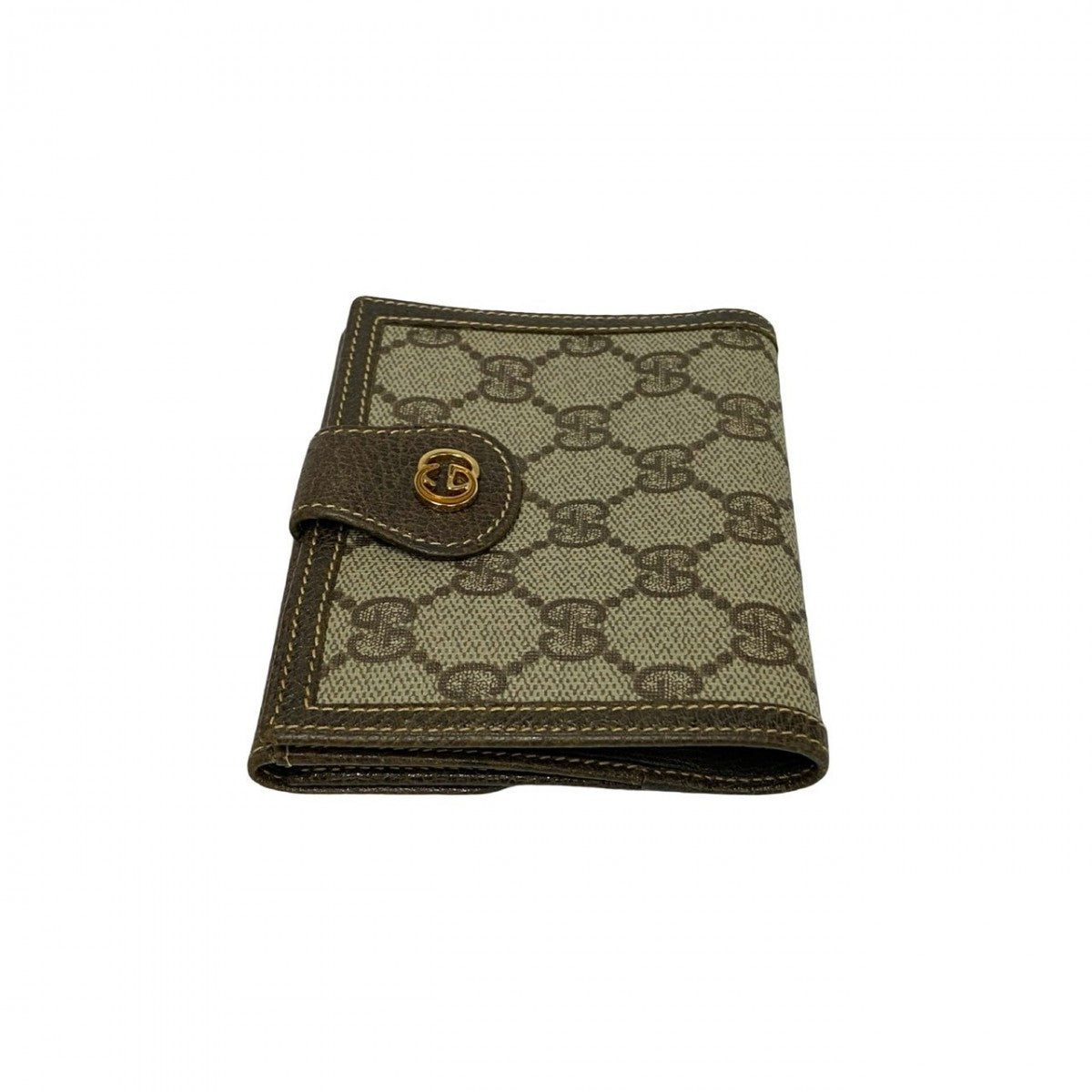 GUCCI Bifold Wallet Leather, PVC Brown GG logo Metal Women Used Authentic