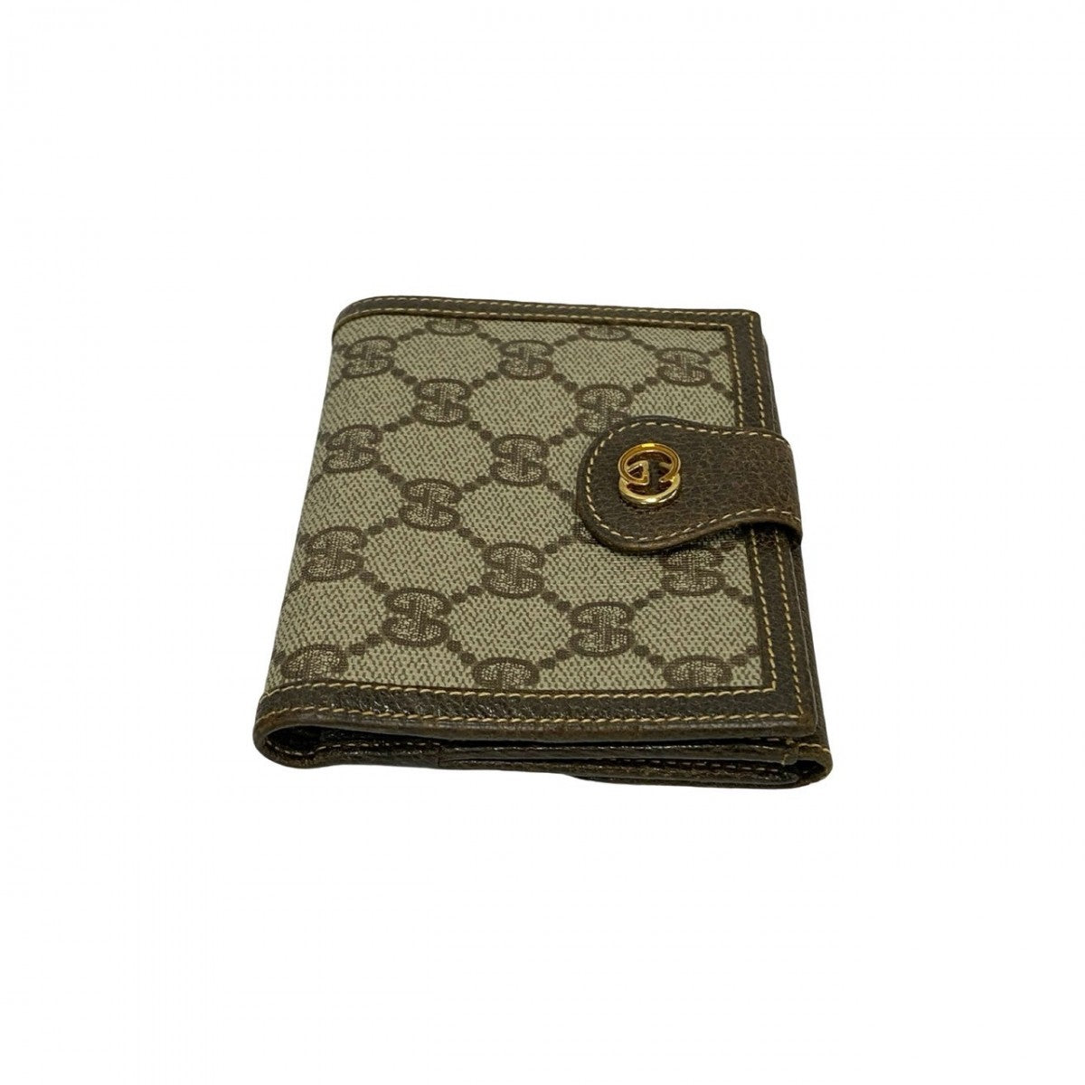 GUCCI Bifold Wallet Leather, PVC Brown GG logo Metal Women Used Authentic