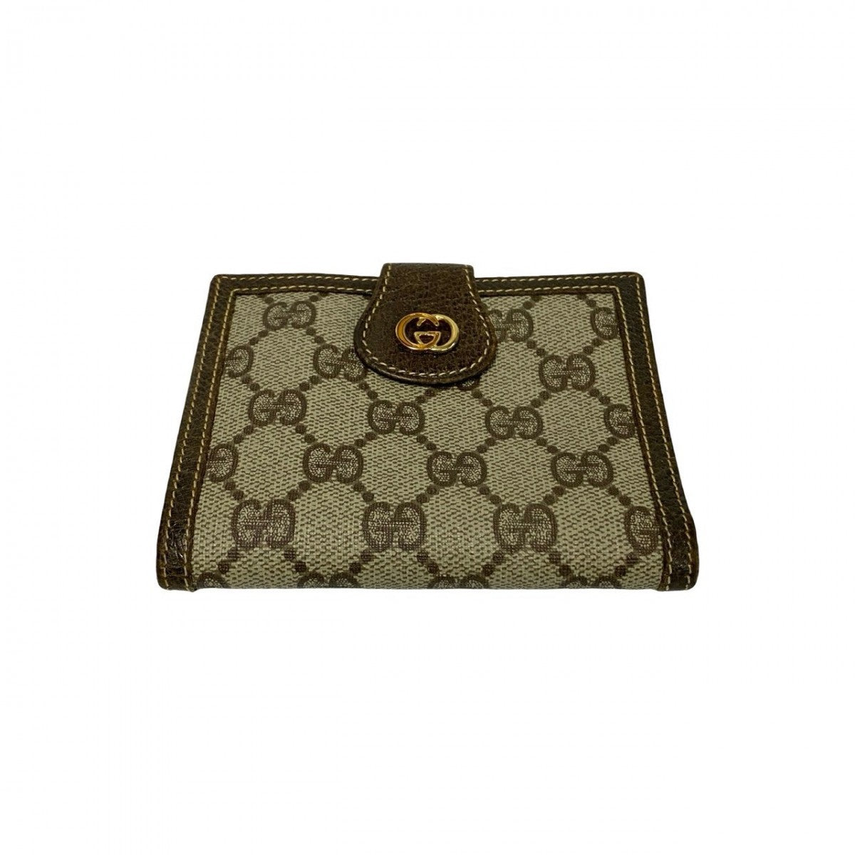 GUCCI Bifold Wallet Leather, PVC Brown GG logo Metal Women Used Authentic