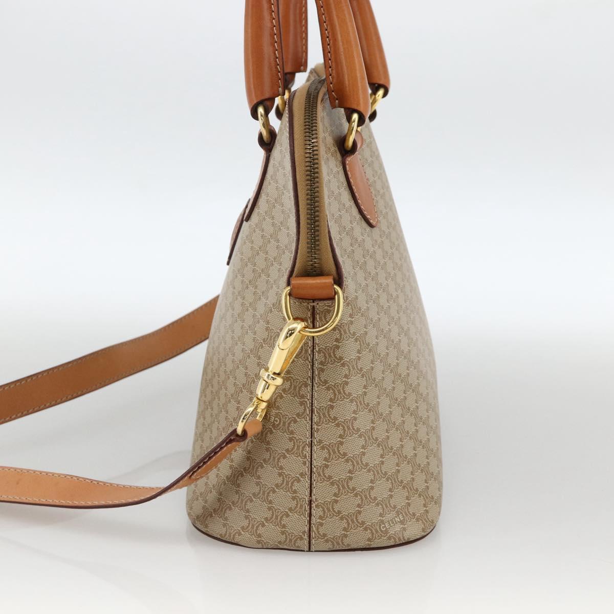 CELINE Two Way Macadam Canvas HandBag Beige Gold