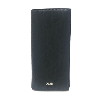 Dior Long Wallet Purse leather black Punching of League