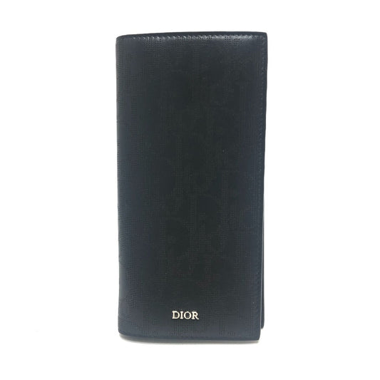 Dior Long Wallet Purse leather black Punching of League