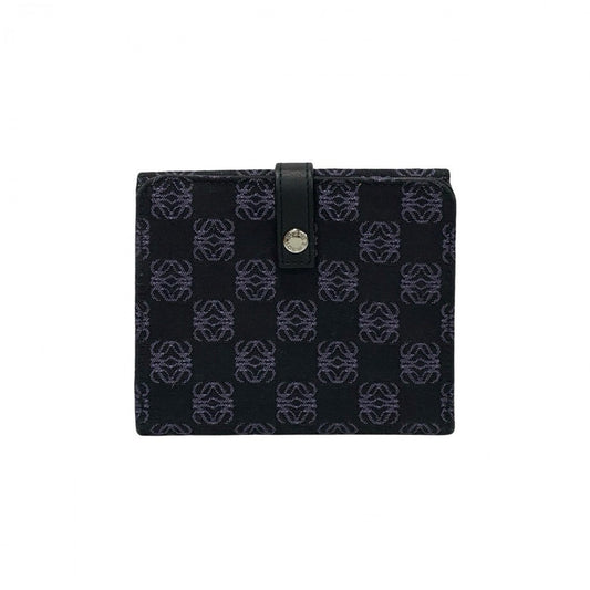 LOEWE Bifold Wallet Canvas, Leather black Anagram logo all-over pattern Women Used Authentic