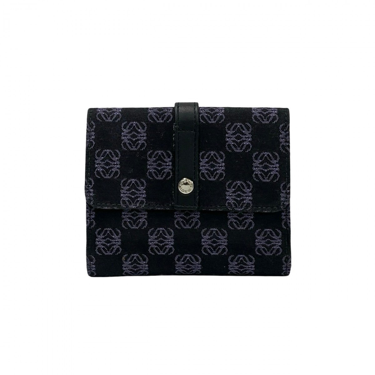 LOEWE Bifold Wallet Canvas, Leather black Anagram logo all-over pattern Women Used Authentic