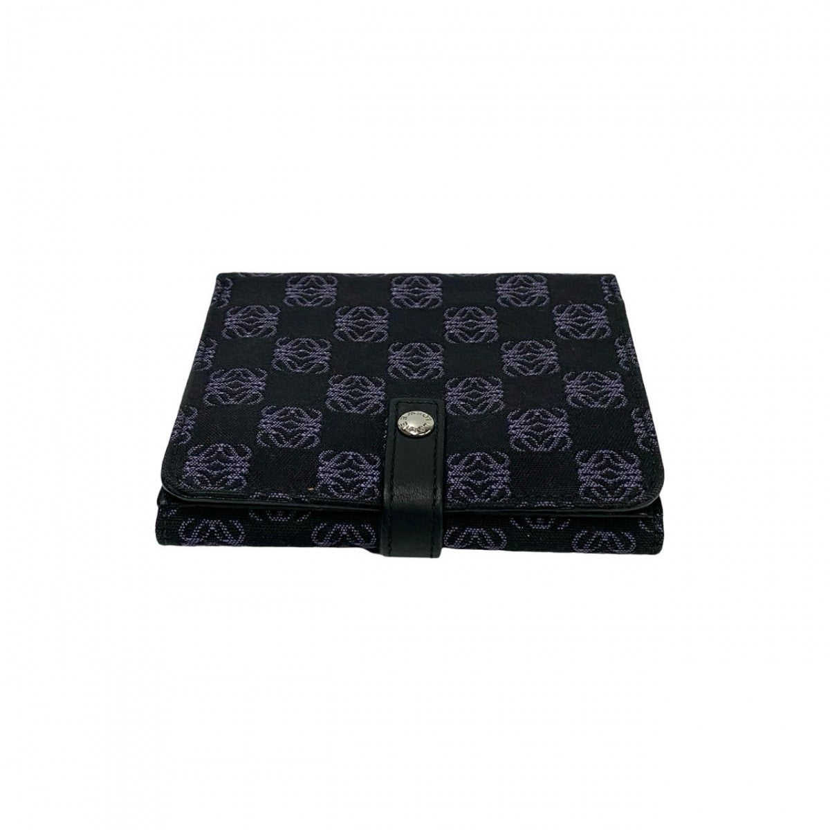 LOEWE Bifold Wallet Canvas, Leather black Anagram logo all-over pattern Women Used Authentic