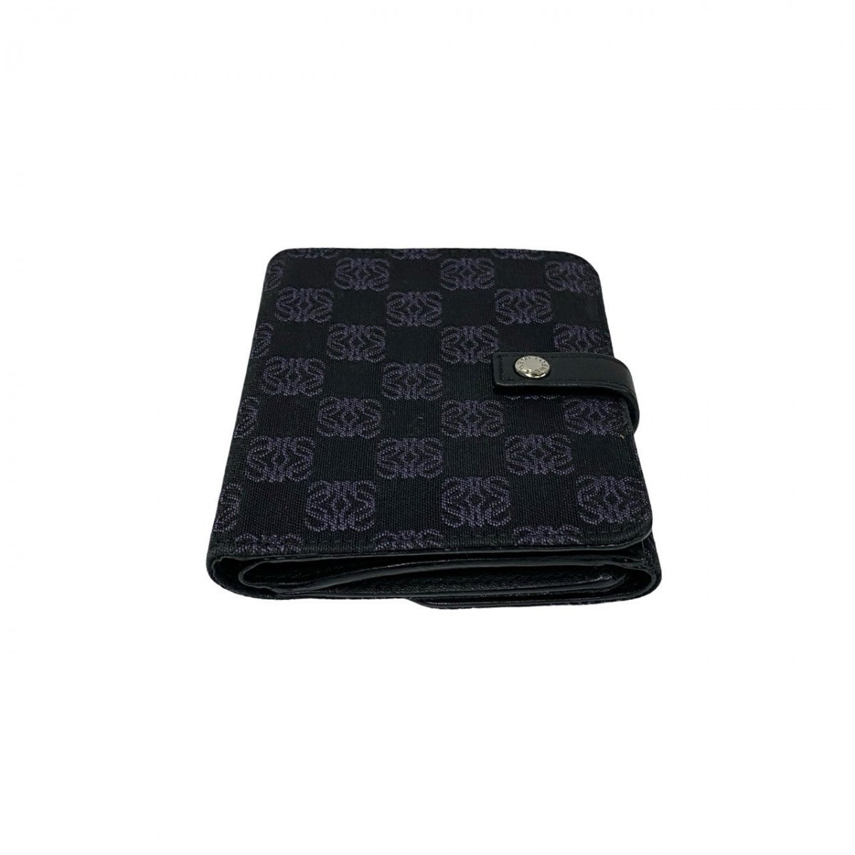 LOEWE Bifold Wallet Canvas, Leather black Anagram logo all-over pattern Women Used Authentic