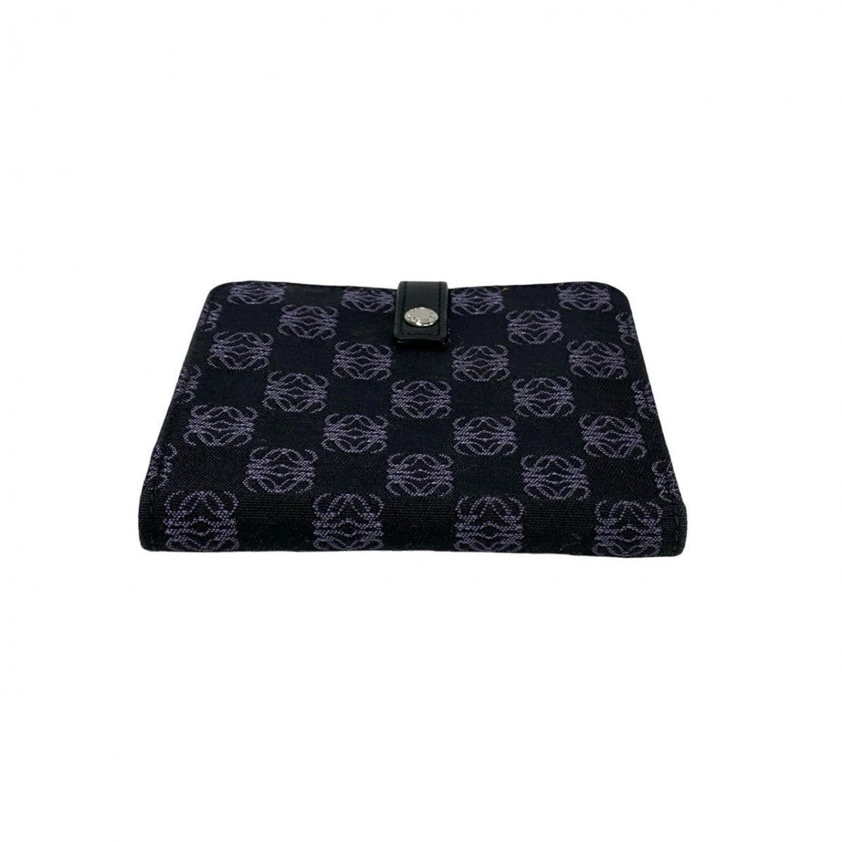 LOEWE Bifold Wallet Canvas, Leather black Anagram logo all-over pattern Women Used Authentic