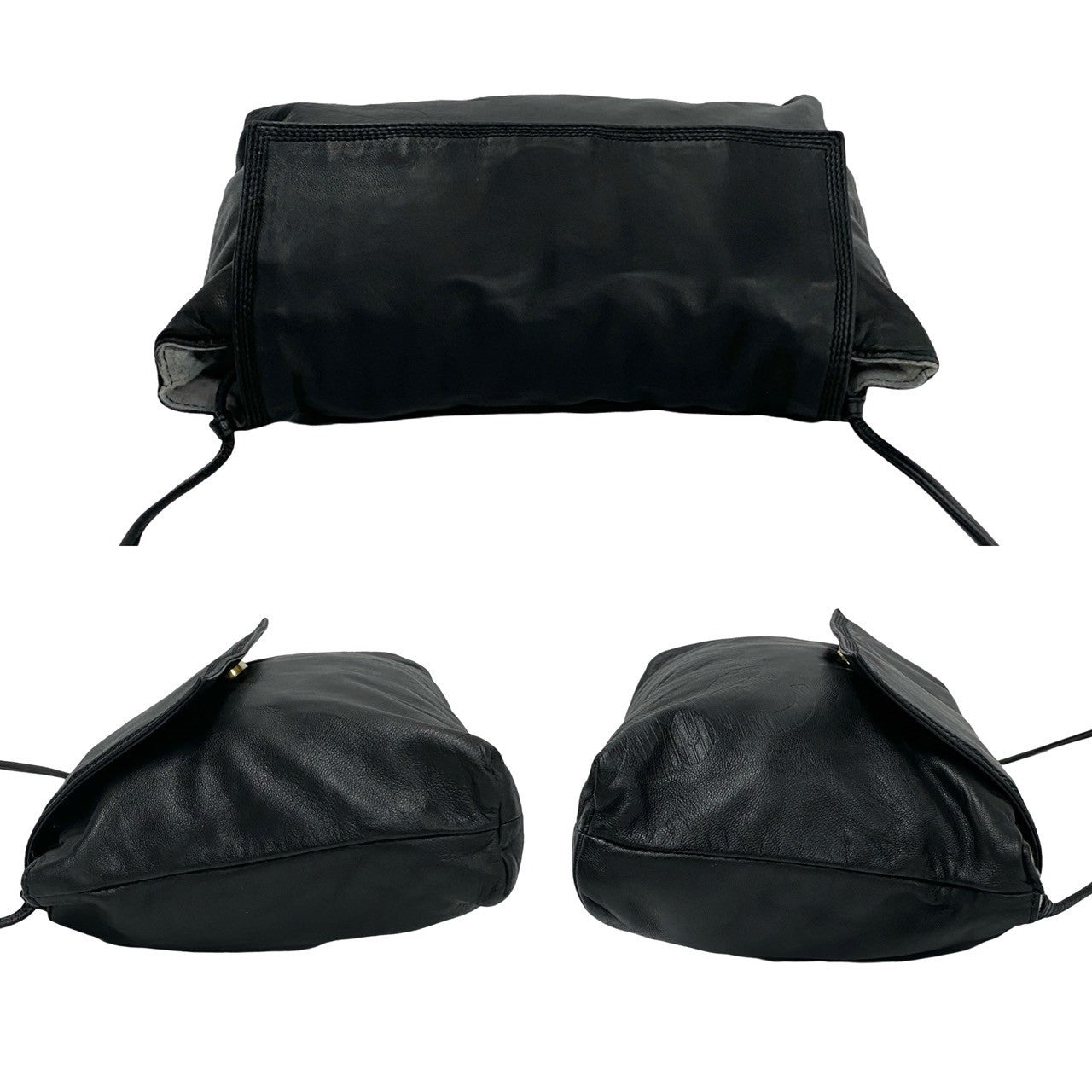 LOEWE Shoulder Bag leather black Anagram logo Women Used Authentic
