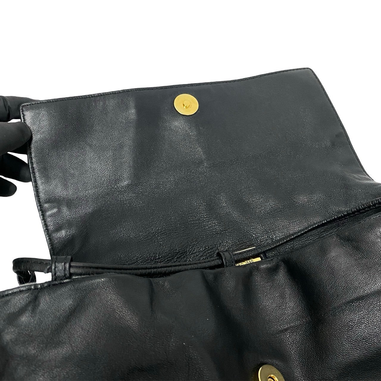 LOEWE Shoulder Bag leather black Anagram logo Women Used Authentic