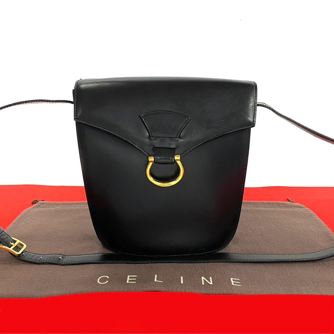 CELINE Shoulder Bag Calfskin, Leather black Gancini logo Metal Women Used Authentic