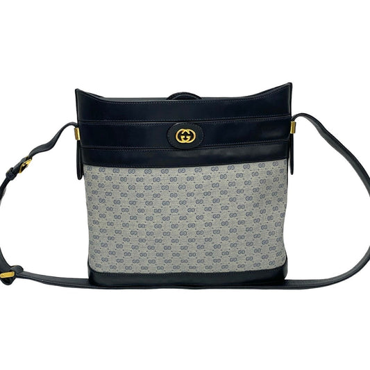 GUCCI Shoulder Bag Leather, PVC Navy Micro GG logo Metal Women Used Authentic