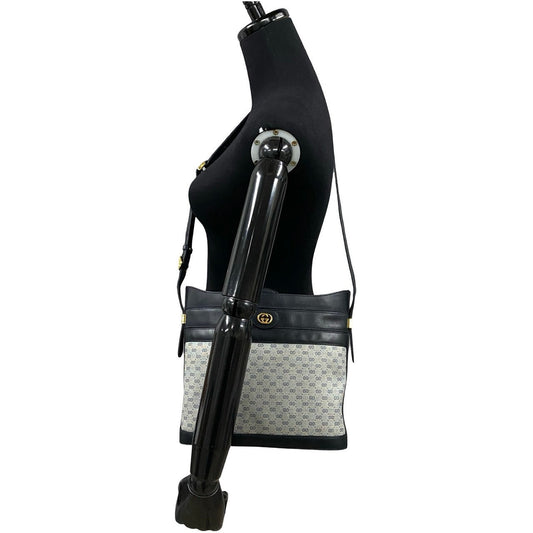 GUCCI Shoulder Bag Leather, PVC Navy Micro GG logo Metal Women Used Authentic