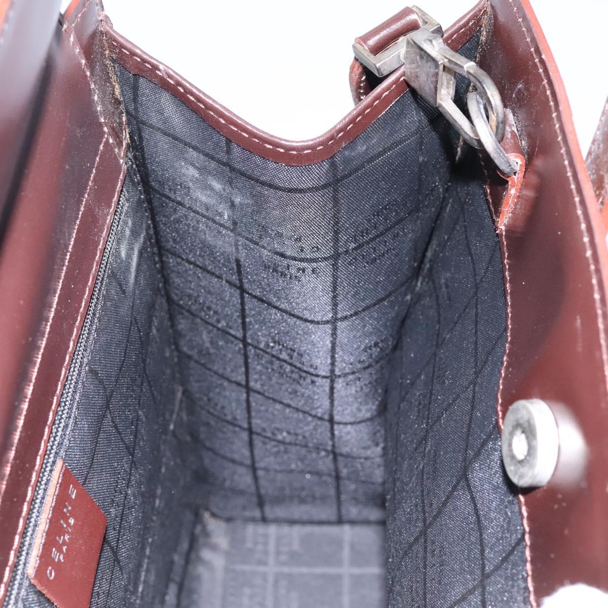 CELINE Hand Bag Leather Two Way Dark Brown Gold
