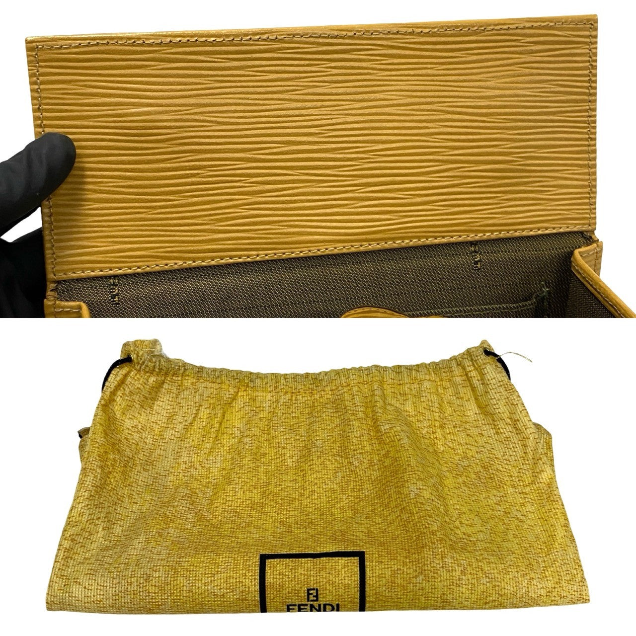 FENDI Shoulder Bag Epi Leather beige logo Metal Women Used Authentic