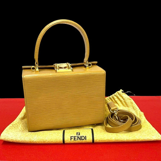 FENDI Shoulder Bag Epi Leather beige logo Metal Women Used Authentic