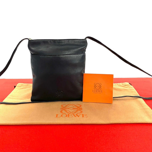 LOEWE Shoulder Bag leather black Anagram logo Women Used Authentic