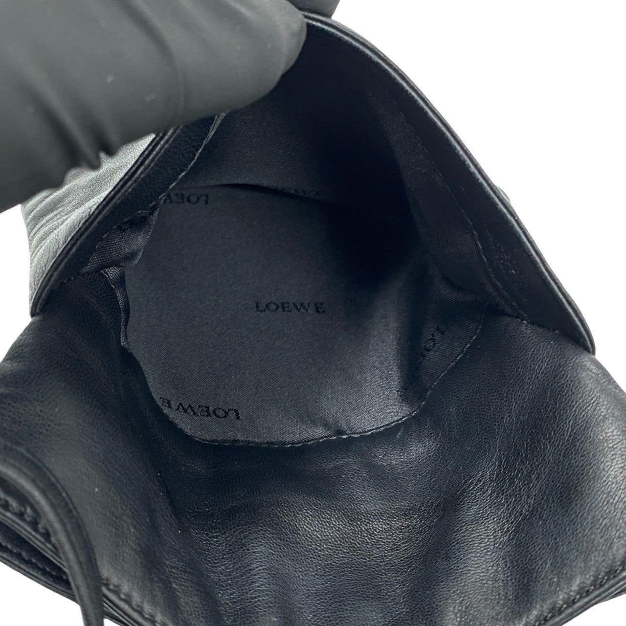 LOEWE Shoulder Bag leather black Anagram logo Women Used Authentic