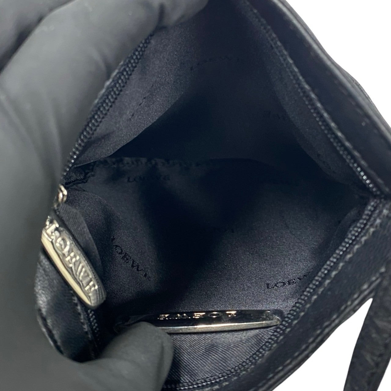LOEWE Shoulder Bag leather black Anagram logo Women Used Authentic