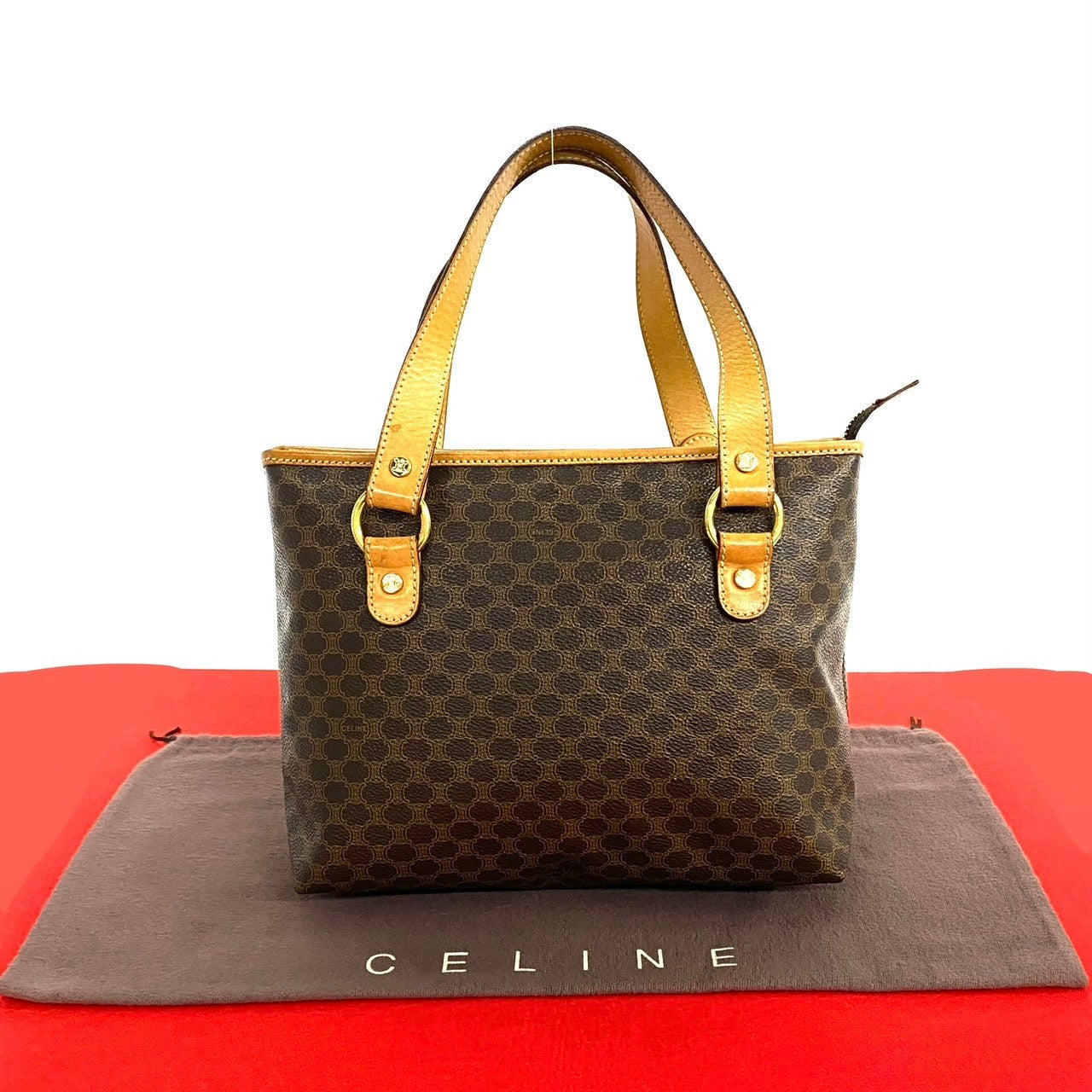 CELINE Tote Bag Leather, PVC Brown Macadam Brazon Women Used Authentic