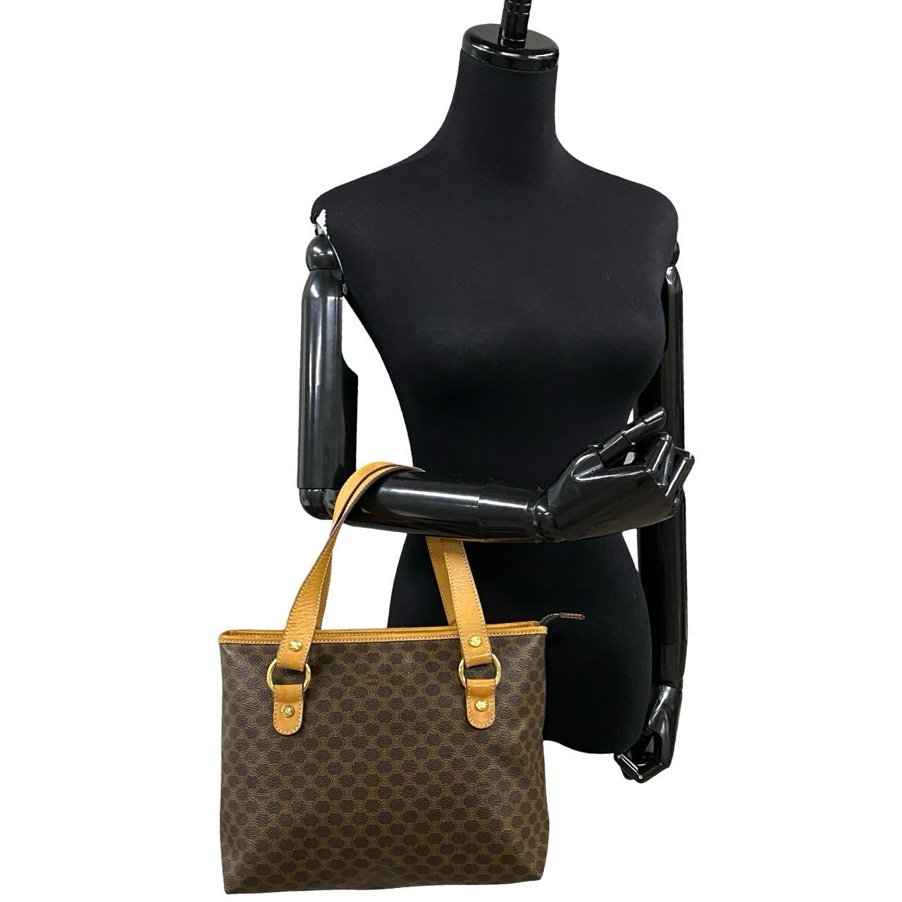 CELINE Tote Bag Leather, PVC Brown Macadam Brazon Women Used Authentic