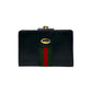 GUCCI Bifold Wallet leather black logo Metal Sherry line Women Used Authentic