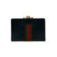 GUCCI Bifold Wallet leather black logo Metal Sherry line Women Used Authentic
