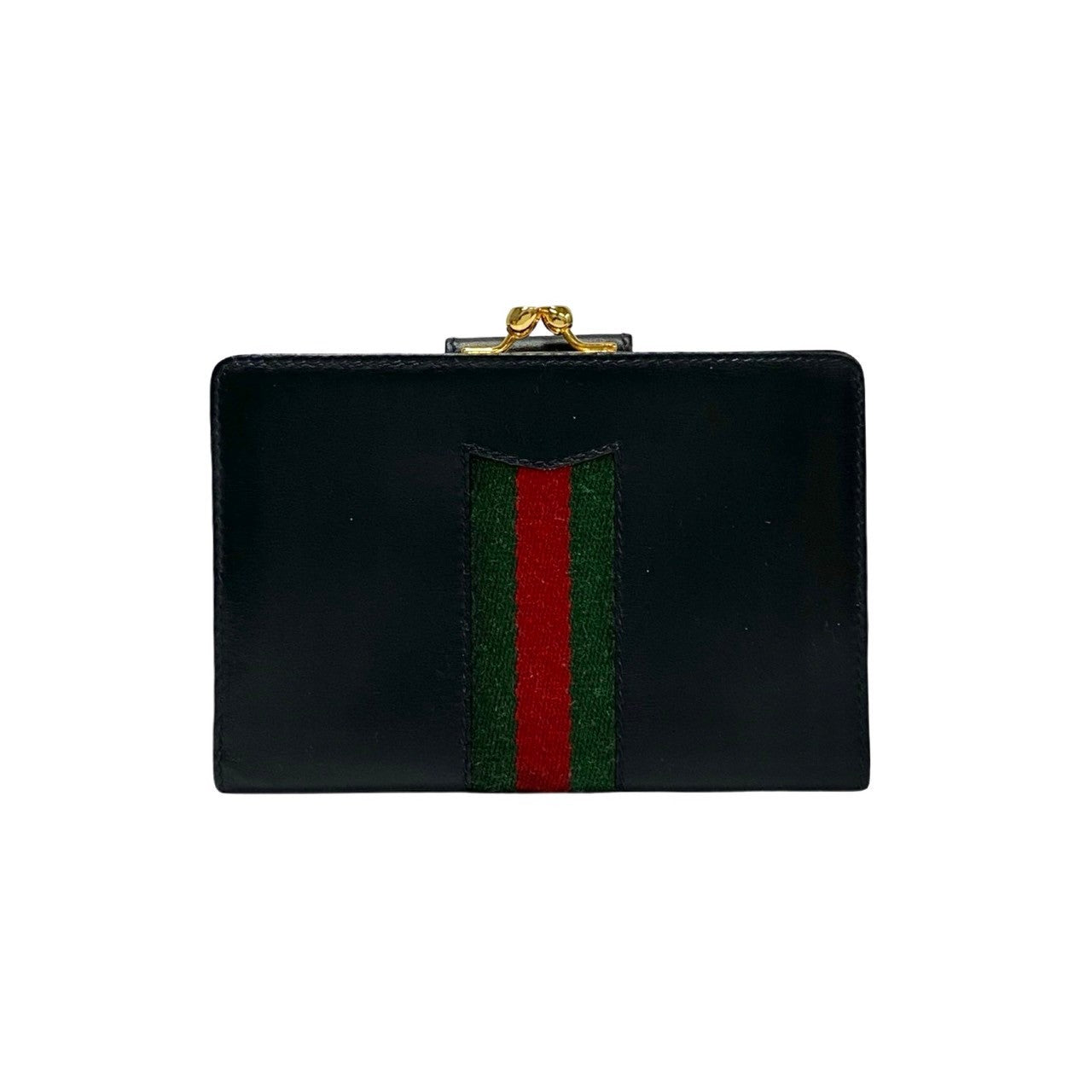GUCCI Bifold Wallet leather black logo Metal Sherry line Women Used Authentic